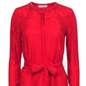 Sandro midi silhouette with red tiger jacquard print, belted